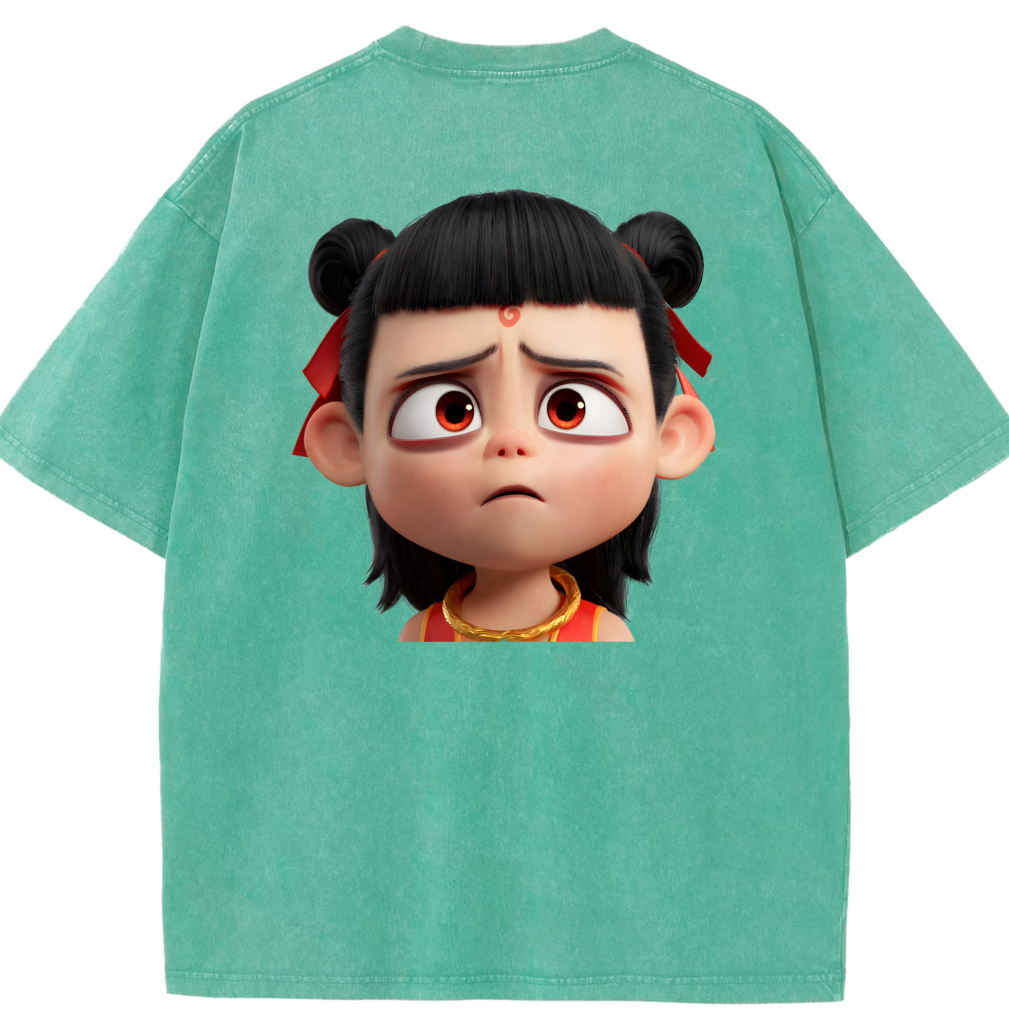 （画像用） Ne Zha 2 ナタ 魔童の大暴れ 綿100% ヴィンテージ風 半袖Tシャツ（背面プリント）